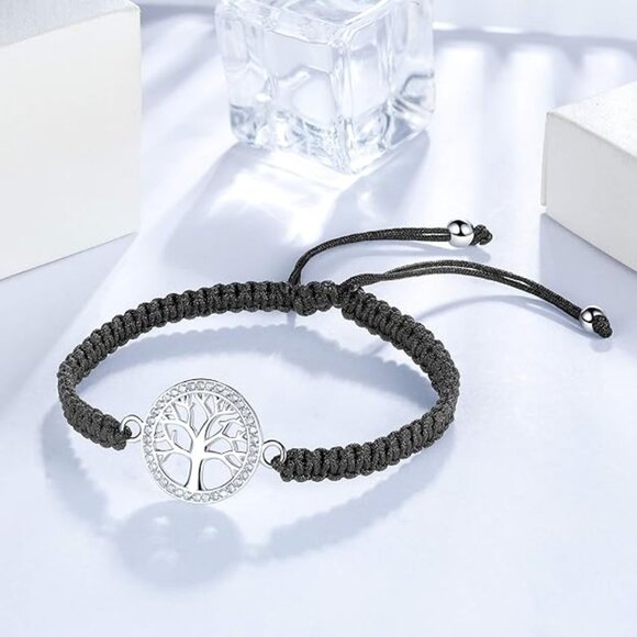 NEW! Tree of Life Bracelet for Women, Black Rope Bracelet 925 Silver Handmade - Picture 1 of 4